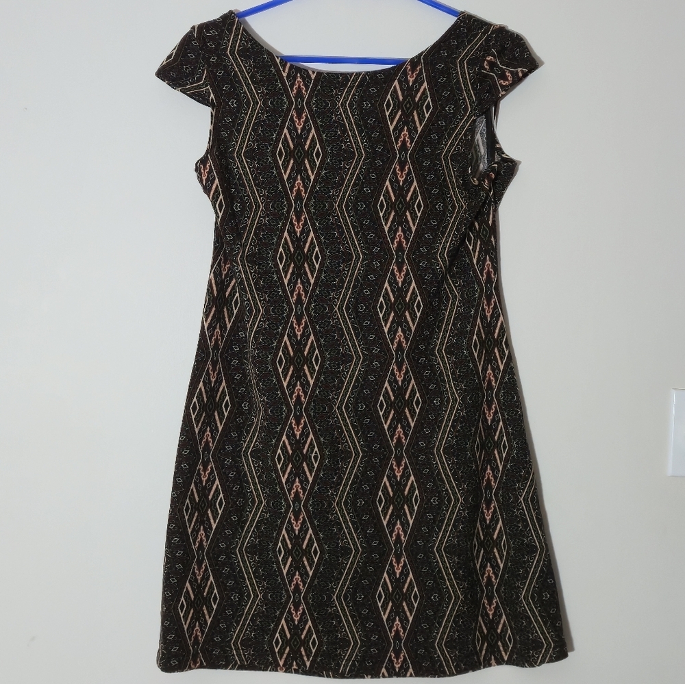 Joli Clothes XL Black Brown Geometric Tribal Knit Cap Sleeve Mini Shift Dress - Picture 9 of 13